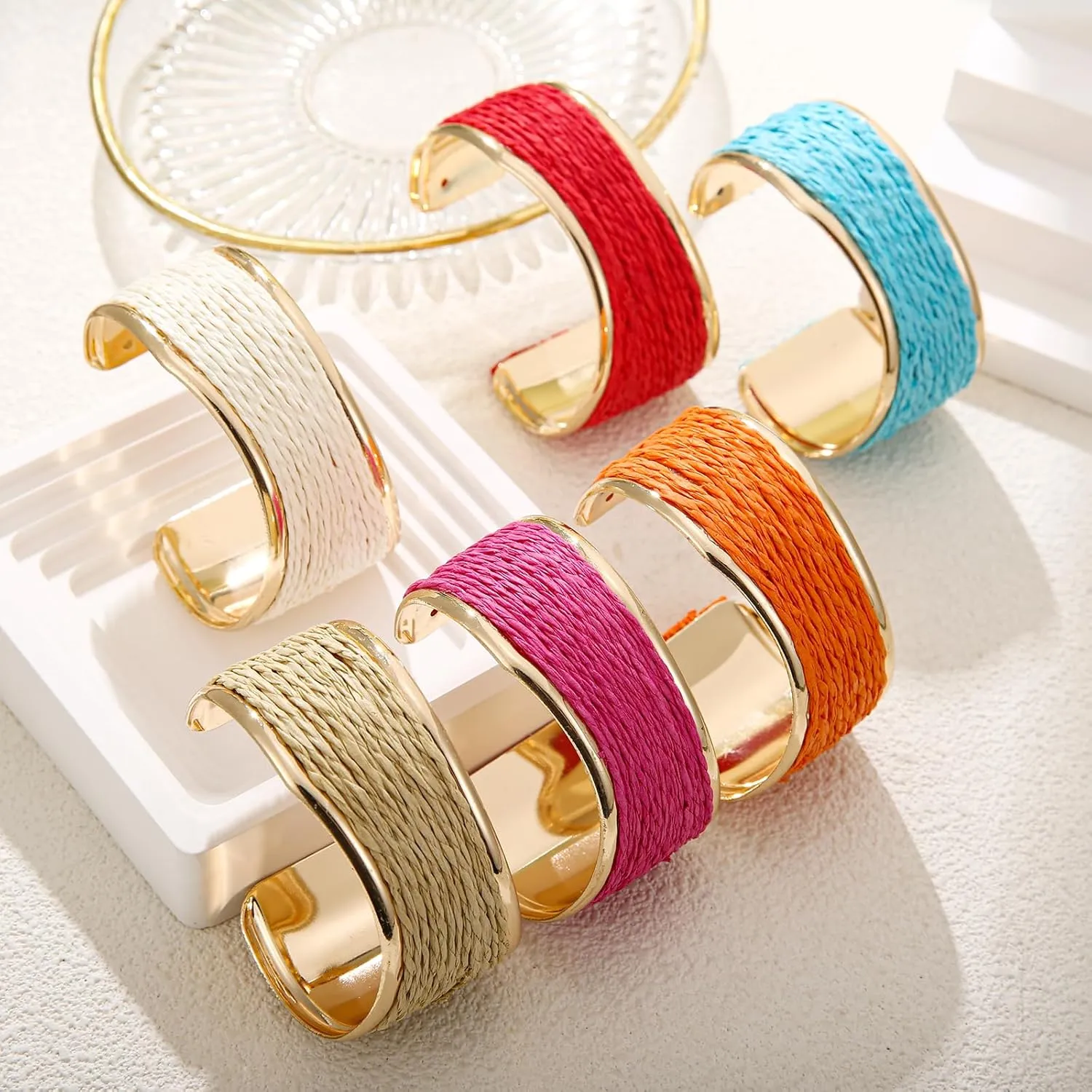Raffia Irregular Wave Cuff Bracelet for Women, Chunky Bangle Wide Open Cuff Bangle Statement Bracelet