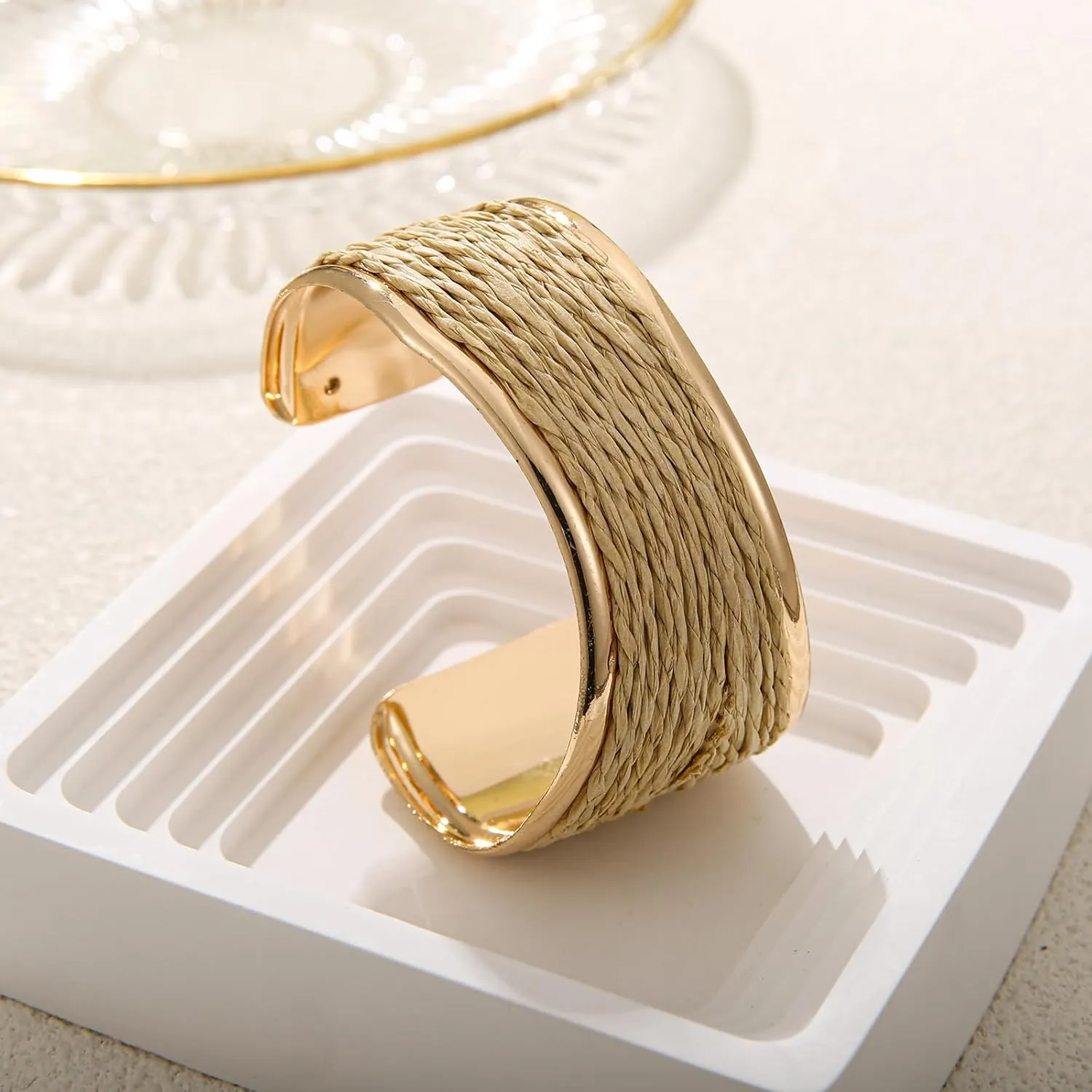 Raffia Irregular Wave Cuff Bracelet for Women, Chunky Bangle Wide Open Cuff Bangle Statement Bracelet