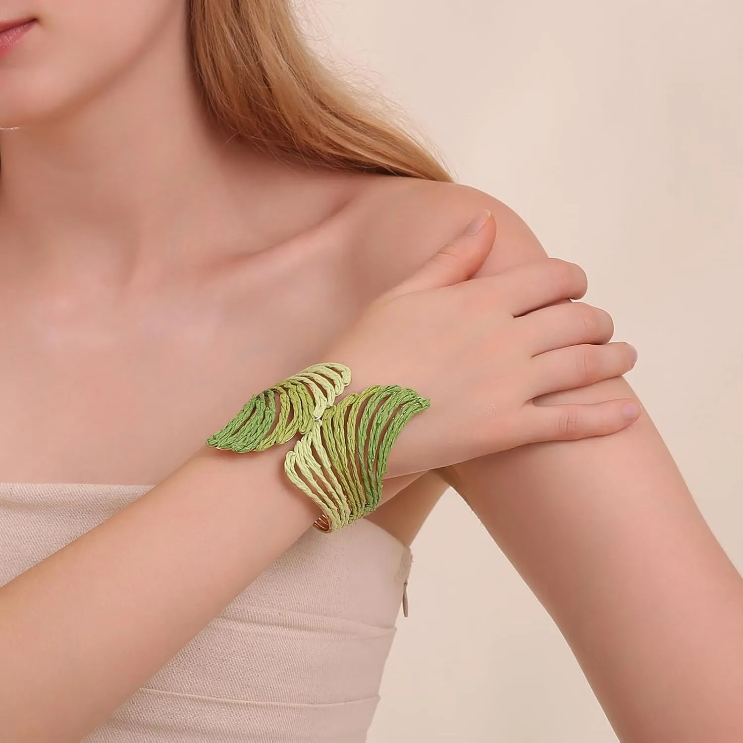 Raffia Wing Cuff Bracelet for Women, Colorful Angel Wing Bangle Wide Chunky Wrist Cuff Bracelet