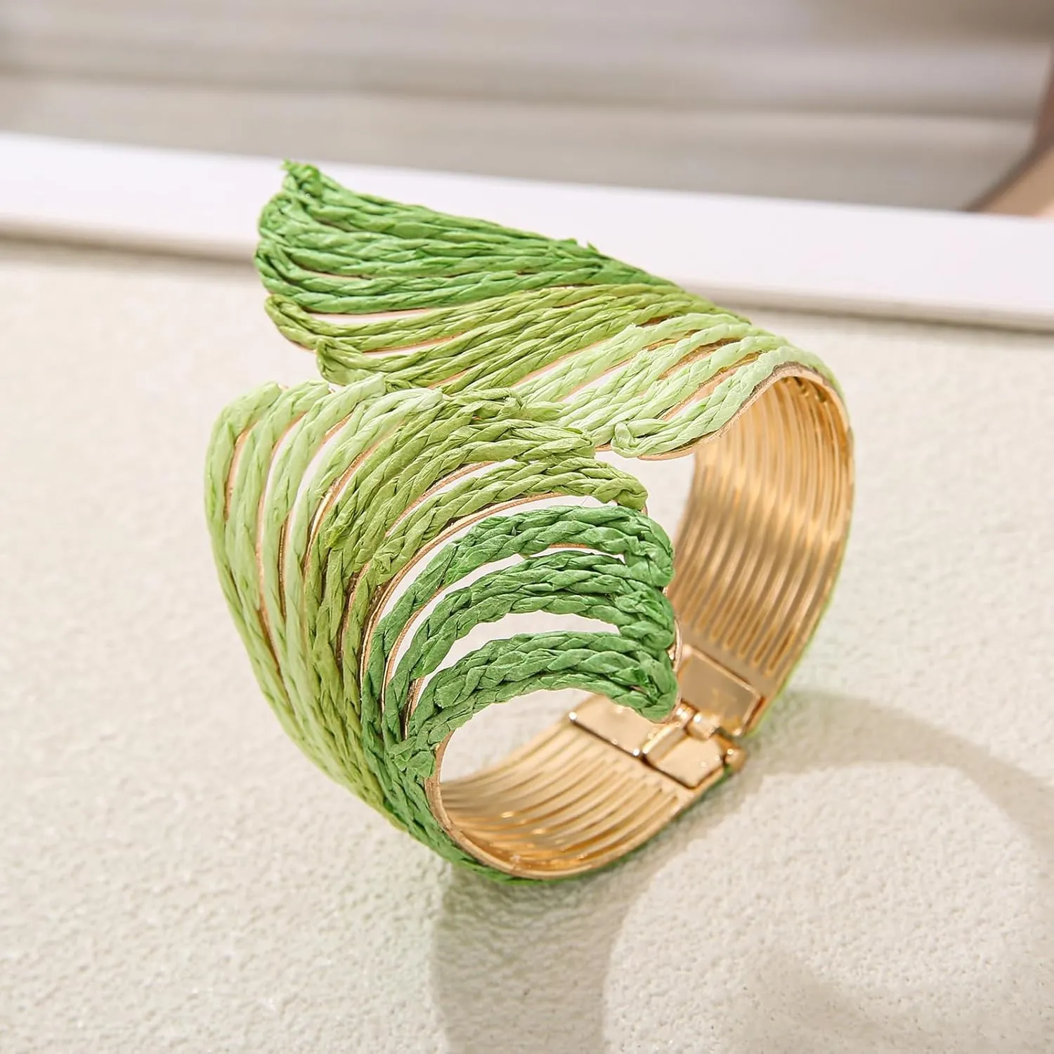Raffia Wing Cuff Bracelet for Women, Colorful Angel Wing Bangle Wide Chunky Wrist Cuff Bracelet