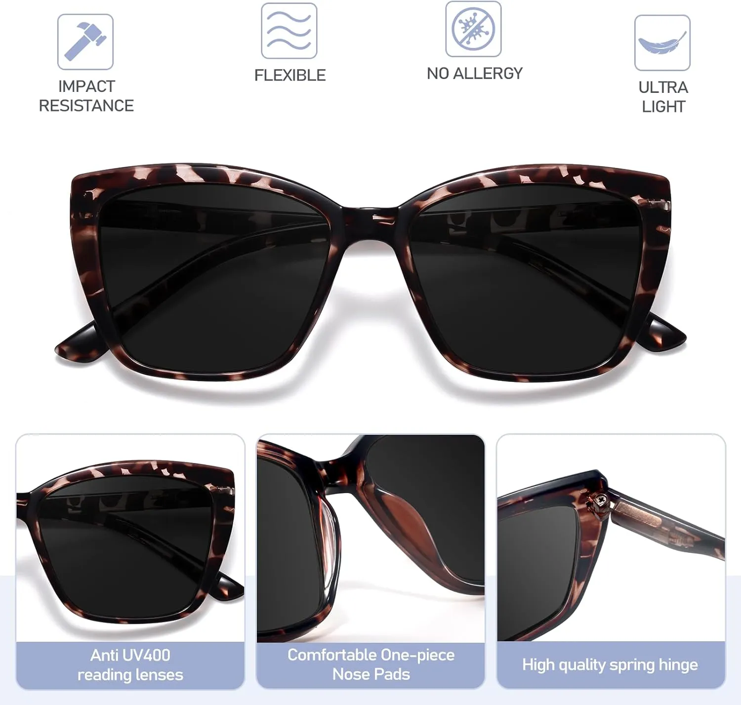 Reading Glasses Women, 3 pack Fashion Oversized Blue Light Readers Women, Spring Hinge Cat Eye Glasses Anti Eyestrain
