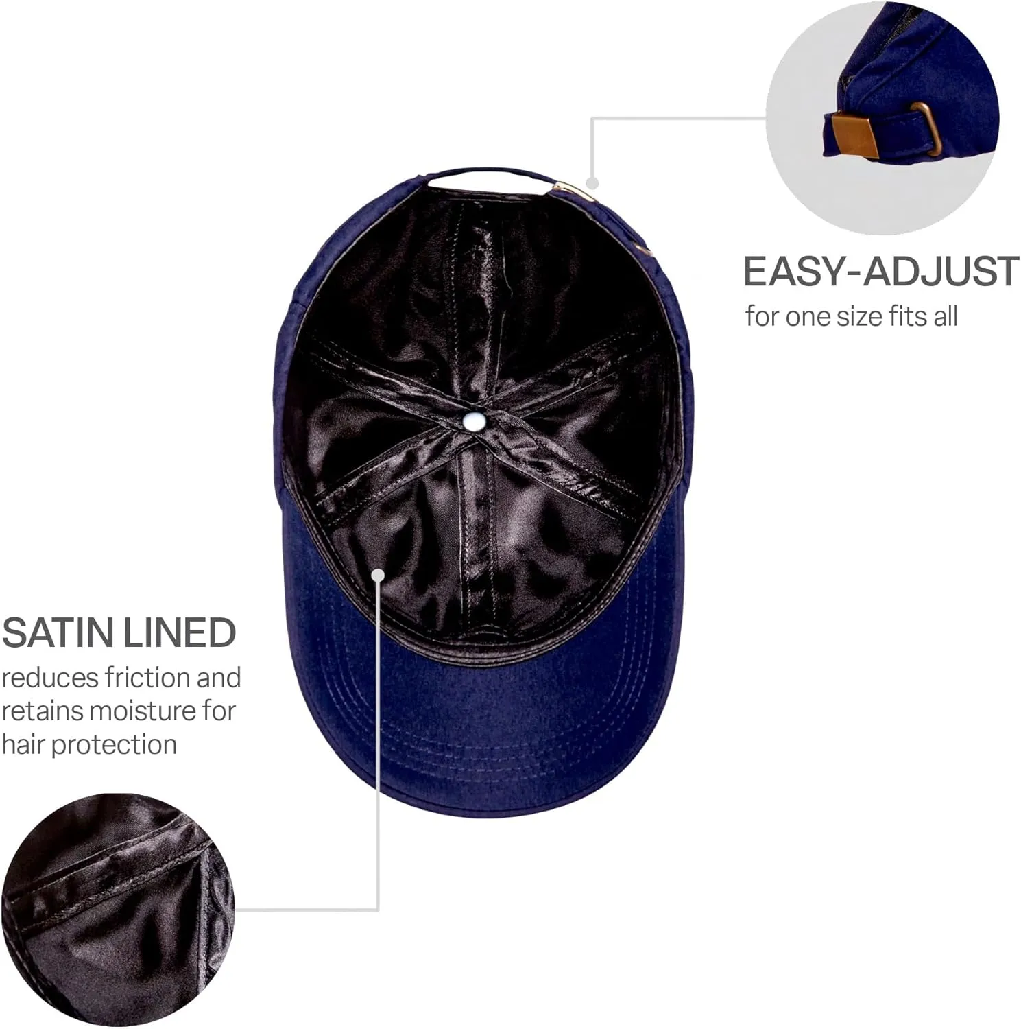 Red by Kiss Satin-Lined Baseball Cap, Comfortable Fit Adjustable Hat, Hair Protection Unique Designs