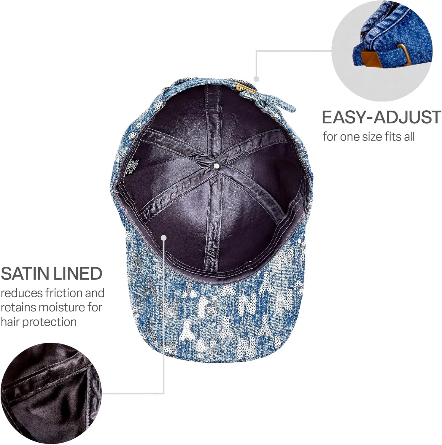 Red by Kiss Satin-Lined Baseball Cap, Comfortable Fit Adjustable Hat, Hair Protection Unique Designs