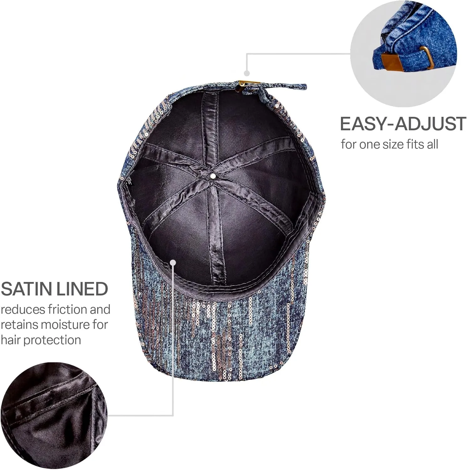 Red by Kiss Satin-Lined Baseball Cap, Comfortable Fit Adjustable Hat, Hair Protection Unique Designs
