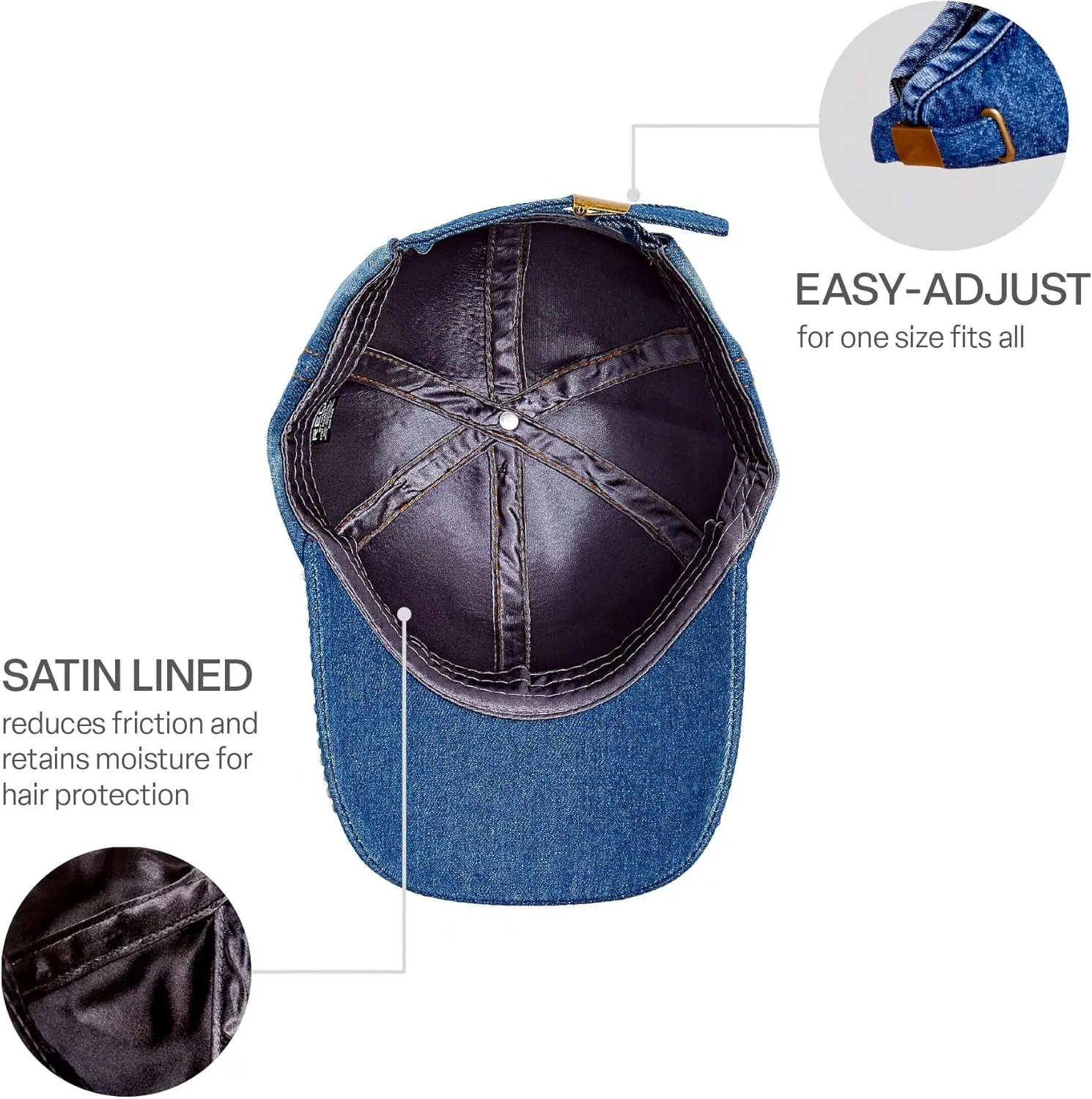 Red by Kiss Satin-Lined Baseball Cap, Comfortable Fit Adjustable Hat, Hair Protection Unique Designs