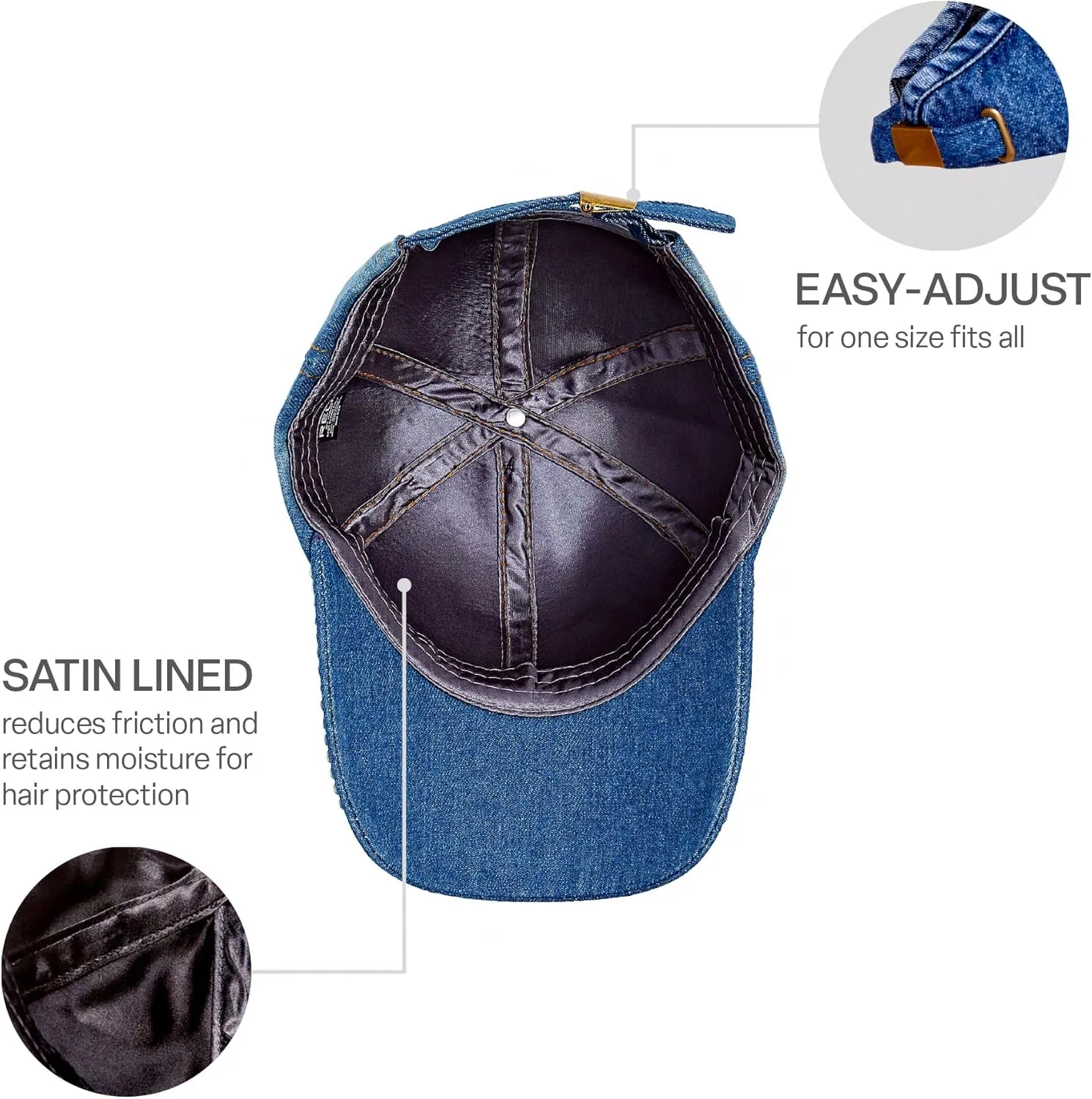 Red by Kiss Satin-Lined Baseball Cap, Comfortable Fit Adjustable Hat, Hair Protection Unique Designs