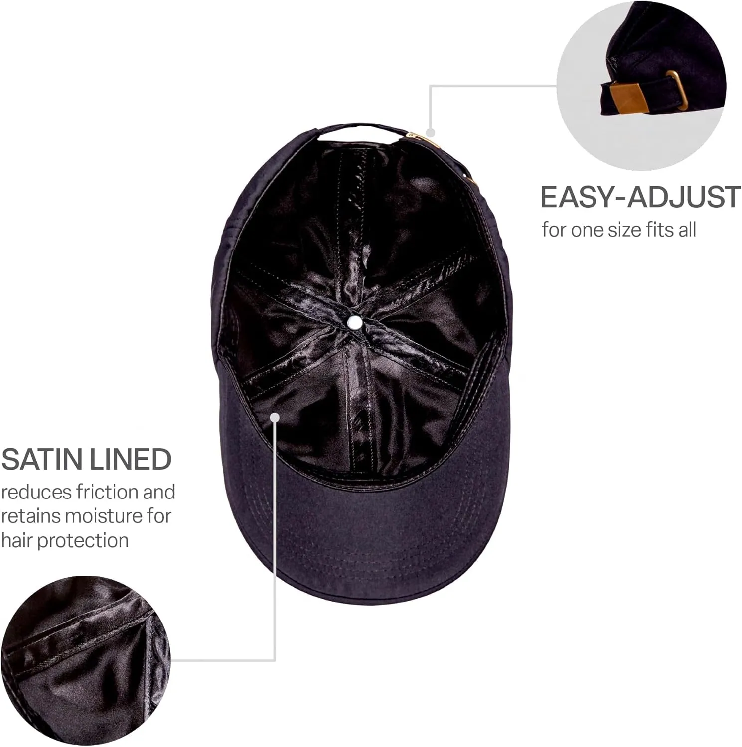 Red by Kiss Satin-Lined Baseball Cap, Comfortable Fit Adjustable Hat, Hair Protection Unique Designs