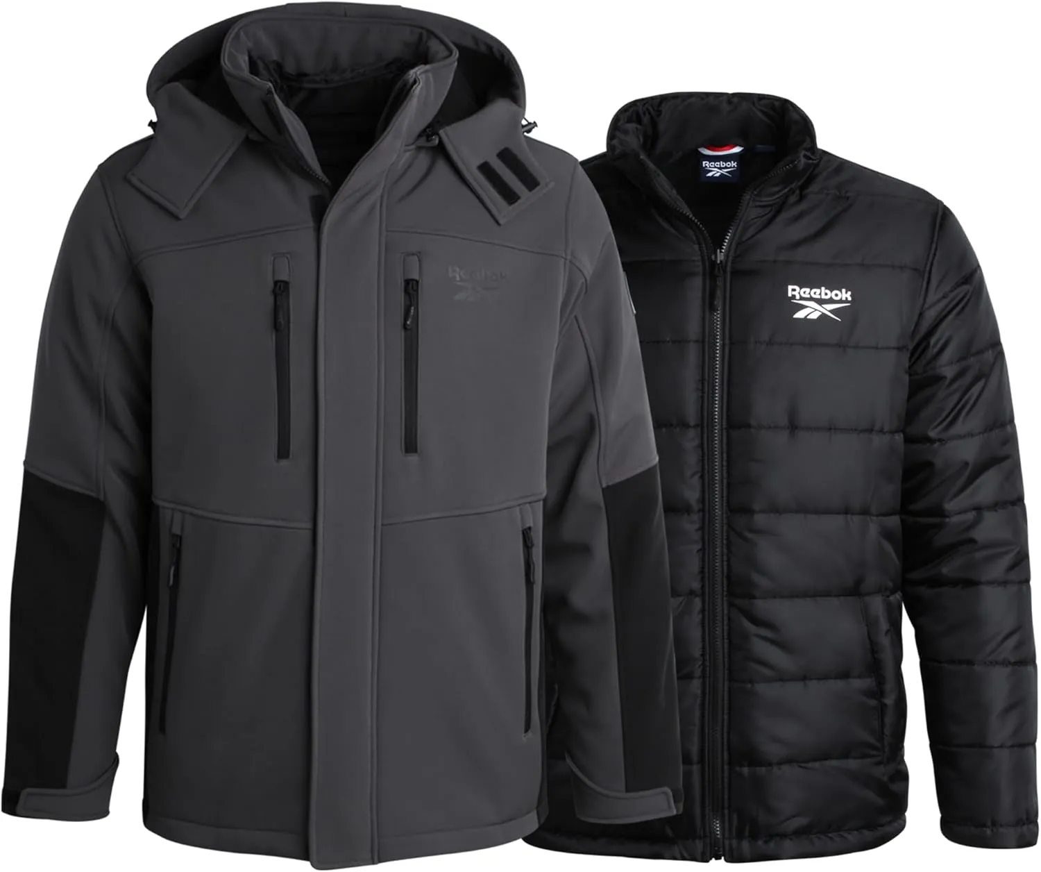 Reebok Men's Winter Coat ?CSoftshell Jacket with Removable Puffer Coat ?C System Ski Jacket for Men (M-XXL)