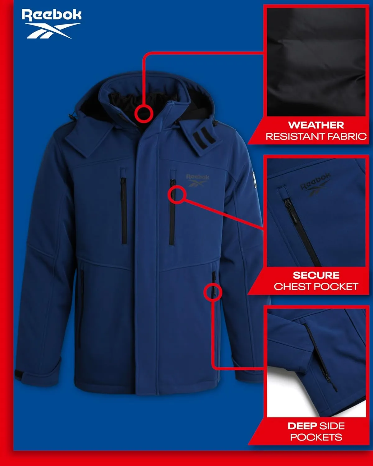 Reebok Men's Winter Coat ?CSoftshell Jacket with Removable Puffer Coat ?C System Ski Jacket for Men (M-XXL)