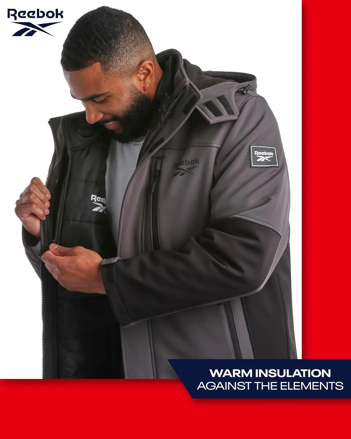Reebok Men's Winter Coat ?CSoftshell Jacket with Removable Puffer Coat ?C System Ski Jacket for Men (M-XXL)