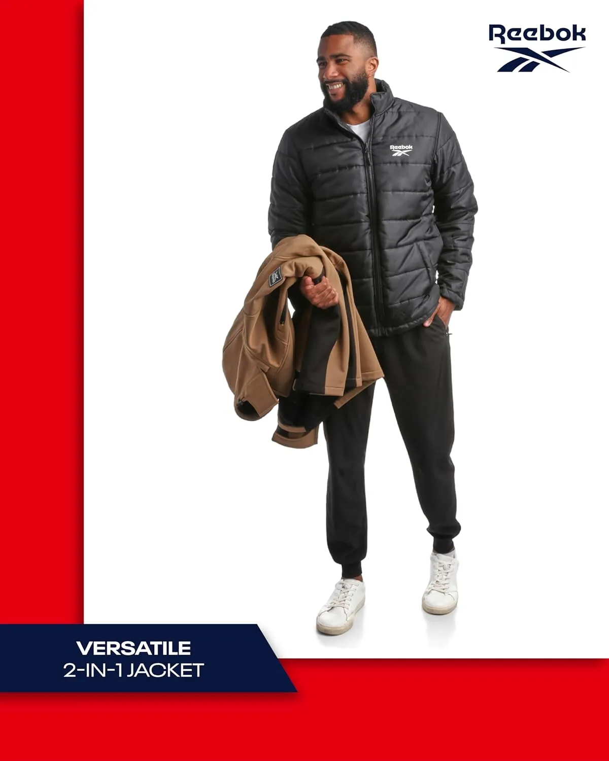 Reebok Men's Winter Coat ?CSoftshell Jacket with Removable Puffer Coat ?C System Ski Jacket for Men (M-XXL)