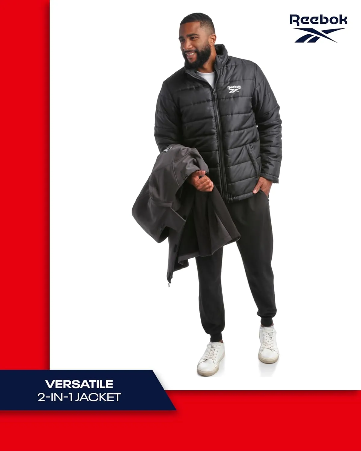 Reebok Men's Winter Coat ?CSoftshell Jacket with Removable Puffer Coat ?C System Ski Jacket for Men (M-XXL)
