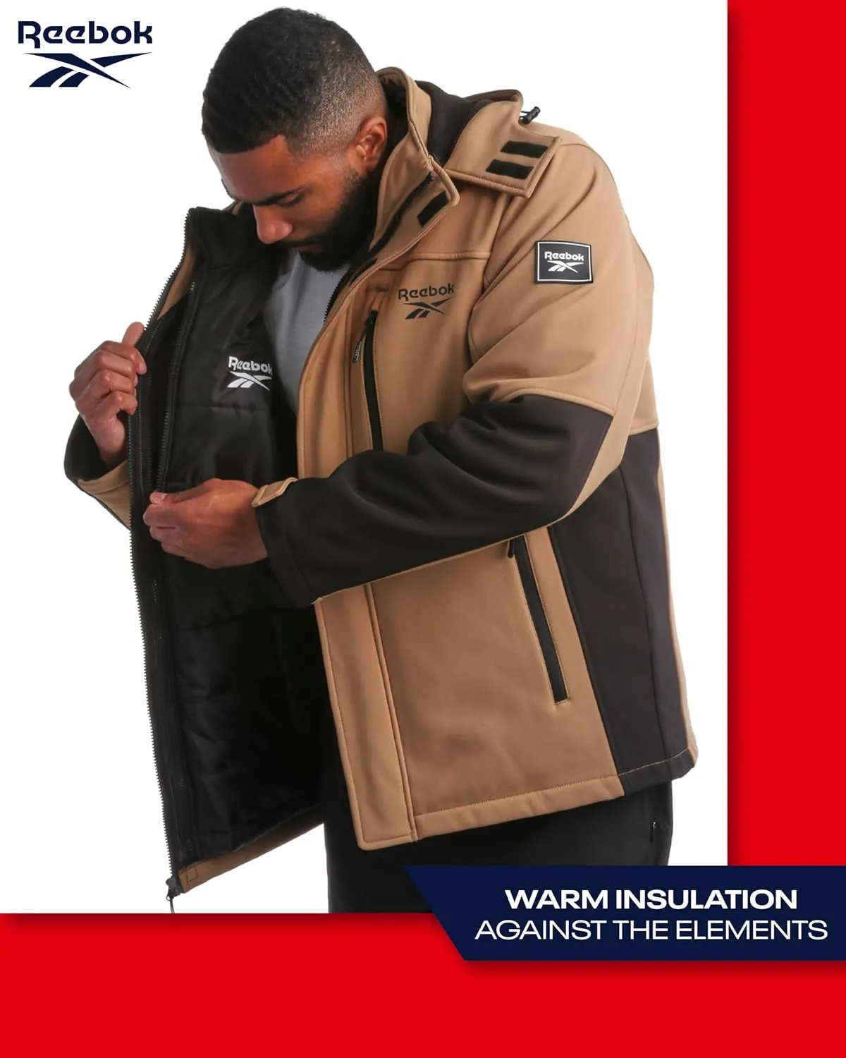 Reebok Men's Winter Coat ?CSoftshell Jacket with Removable Puffer Coat ?C System Ski Jacket for Men (M-XXL)