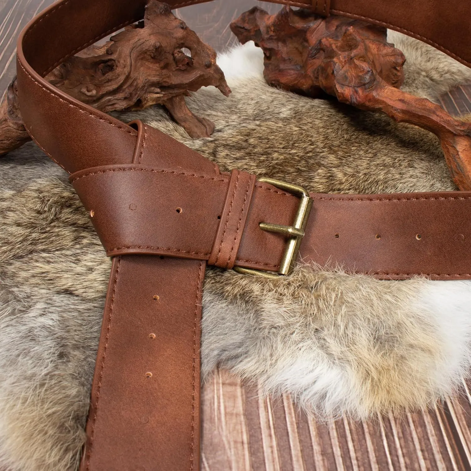 Renaissance Belt Pouch Coin Purse Skirt Hike Set Medieval Festival Costume Halloween Accessories Casual Fanny Pack Waist Bag (3Bottle-Brown)