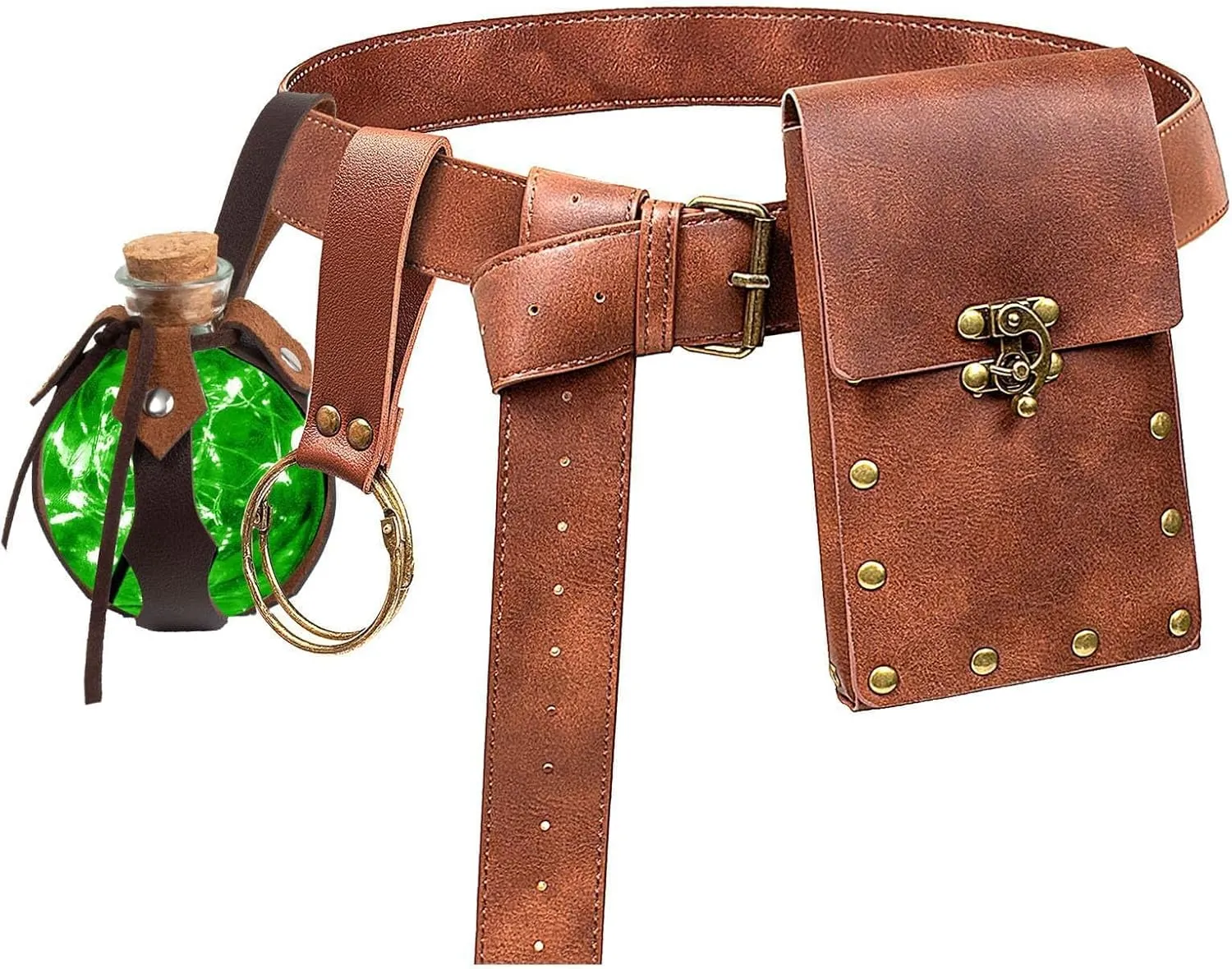 Renaissance Belt Pouch Coin Purse Skirt Hike Set Medieval Festival Costume Halloween Accessories Casual Fanny Pack Waist Bag (3Bottle-Brown)