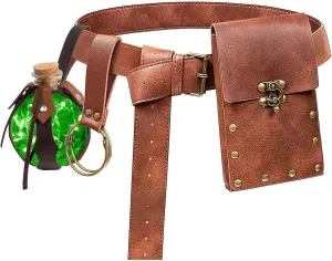 Renaissance Belt Pouch Coin Purse Skirt Hike Set Medieval Festival Costume Halloween Accessories Casual Fanny Pack Waist Bag (3Bottle-Brown)