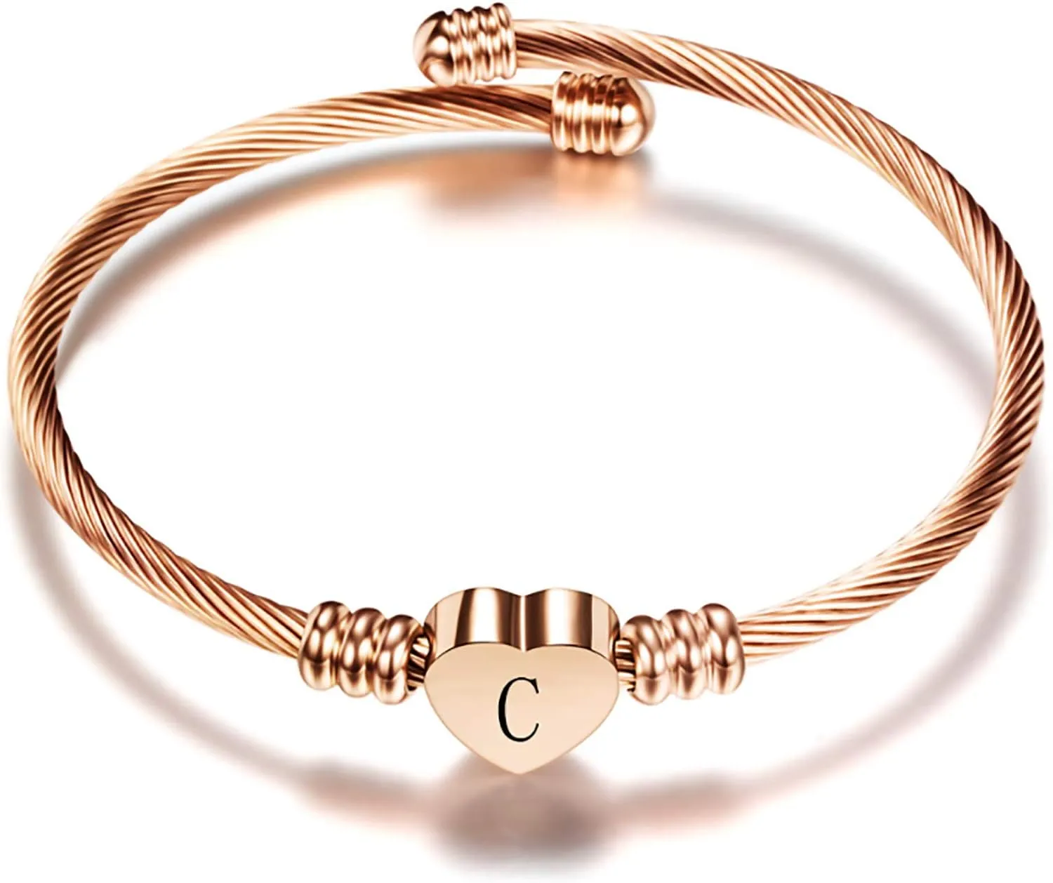 Rose Gold Women Heart Initial A-Z Letter Cuff Bracelets Name Expandable Bangle Bracelet Birthday Gifts