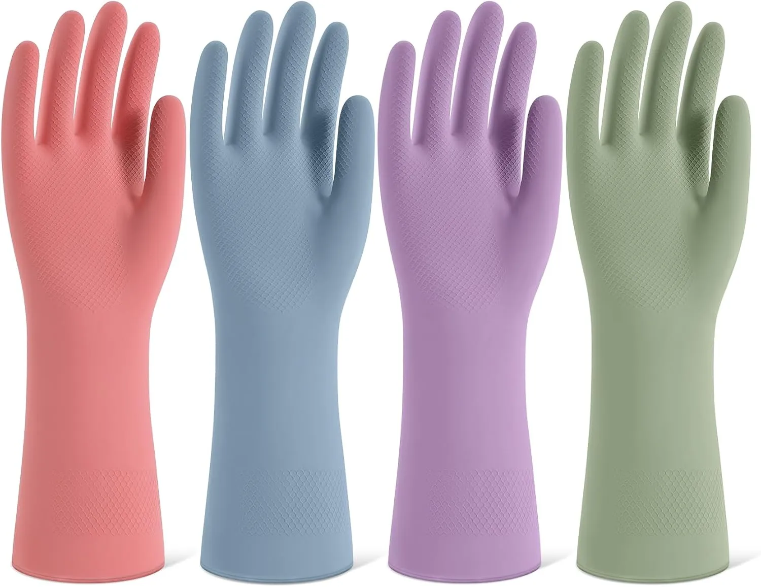 Rubber Cleaning Gloves for Dishwashing, 4 Pairs Reusable Kitchen Gloves for Washing Dishes and Household Cleaning, Colorful Dish Gloves with Flocked Lining and Non-Slip Grip, Pefect for Woman Men - S