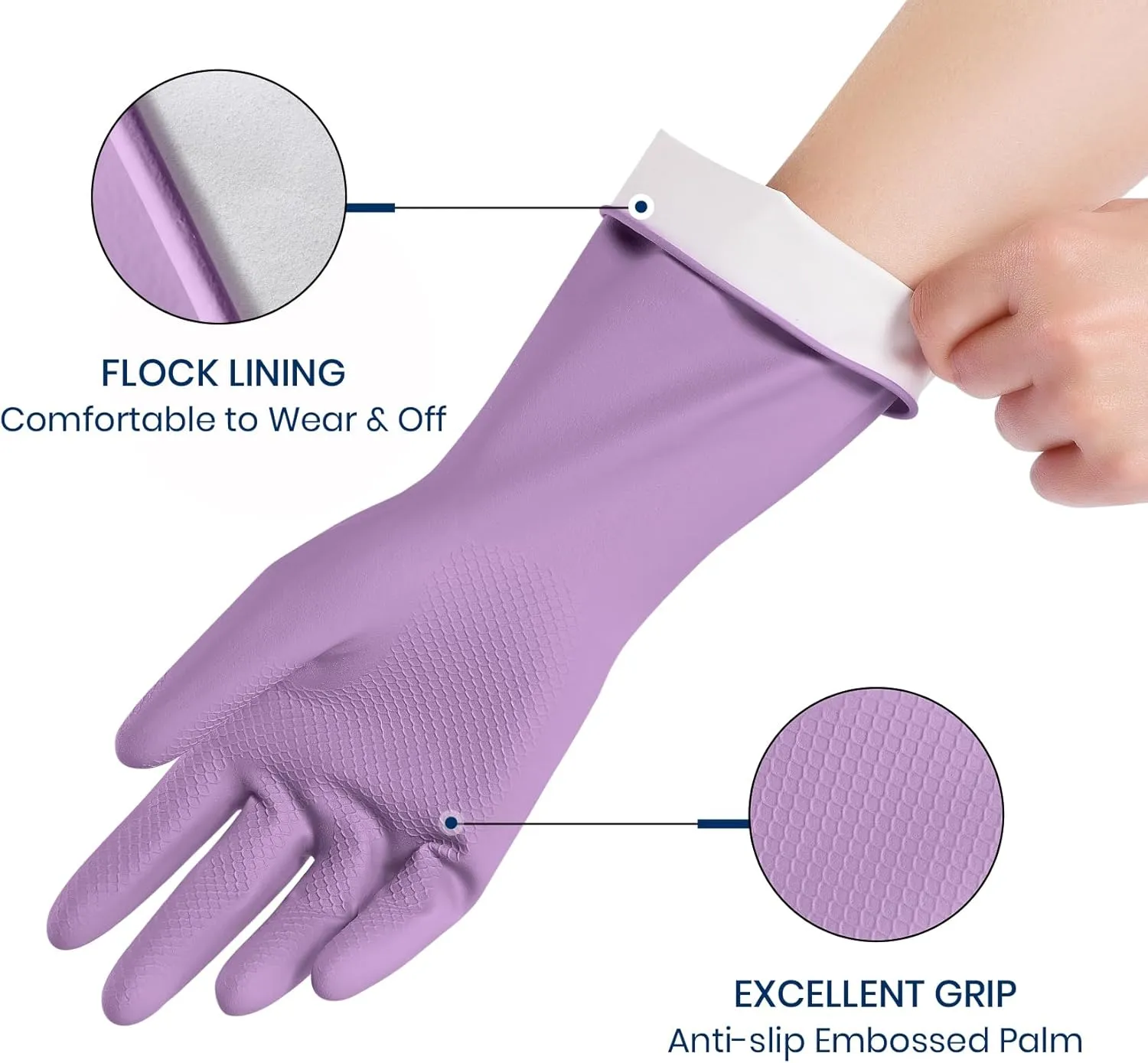 Rubber Cleaning Gloves for Dishwashing, 4 Pairs Reusable Kitchen Gloves for Washing Dishes and Household Cleaning, Colorful Dish Gloves with Flocked Lining and Non-Slip Grip, Pefect for Woman Men - S