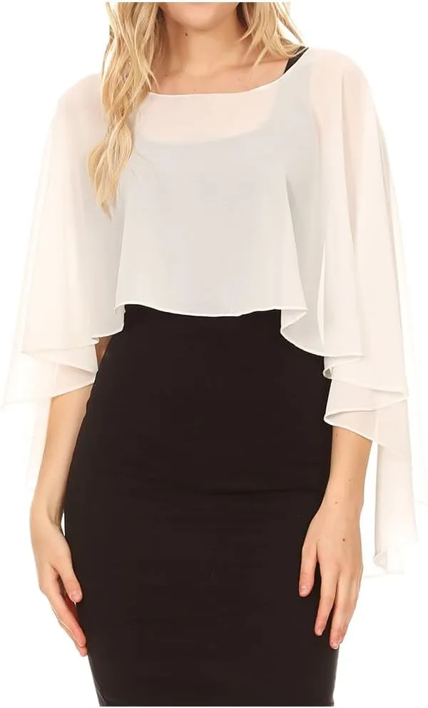 Sakkas Anya Women's Soft Chiffon Wedding Bridesmaid Bridal Cape Wrap Bolero Shrug