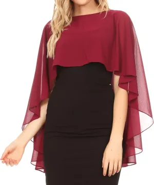 Sakkas Anya Women's Soft Chiffon Wedding Bridesmaid Bridal Cape Wrap Bolero Shrug