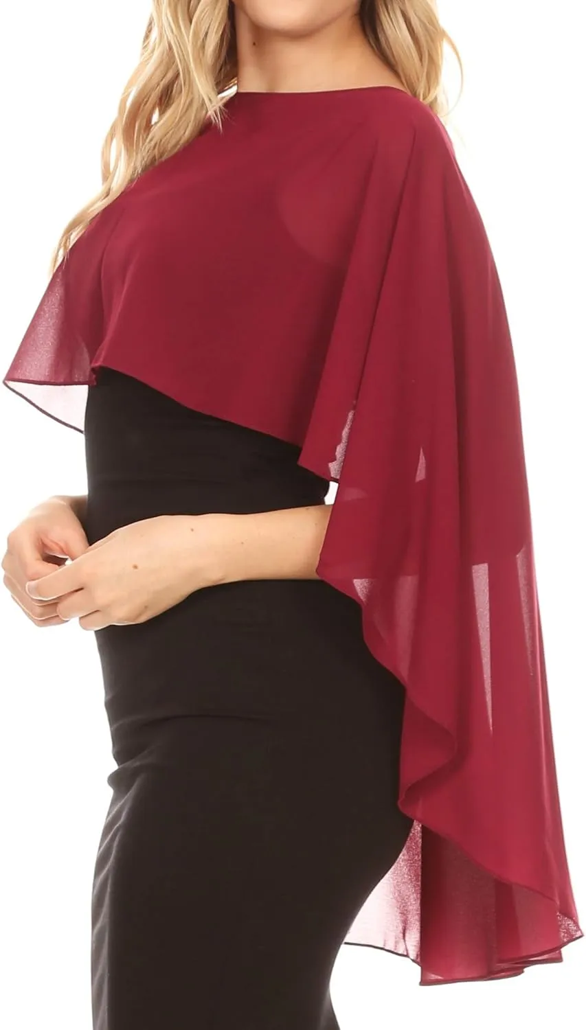 Sakkas Anya Women's Soft Chiffon Wedding Bridesmaid Bridal Cape Wrap Bolero Shrug