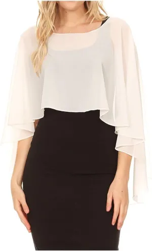Sakkas Anya Women's Soft Chiffon Wedding Bridesmaid Bridal Cape Wrap Bolero Shrug