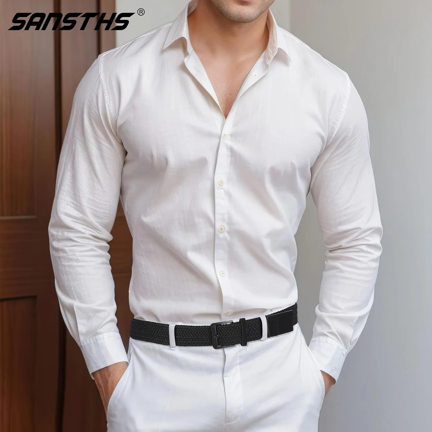 SANSTHS Elastic Braided Golf Belt for Men Women, Stretch Webbing Belt with Metal Buckle for Golf Travel Casual Wear