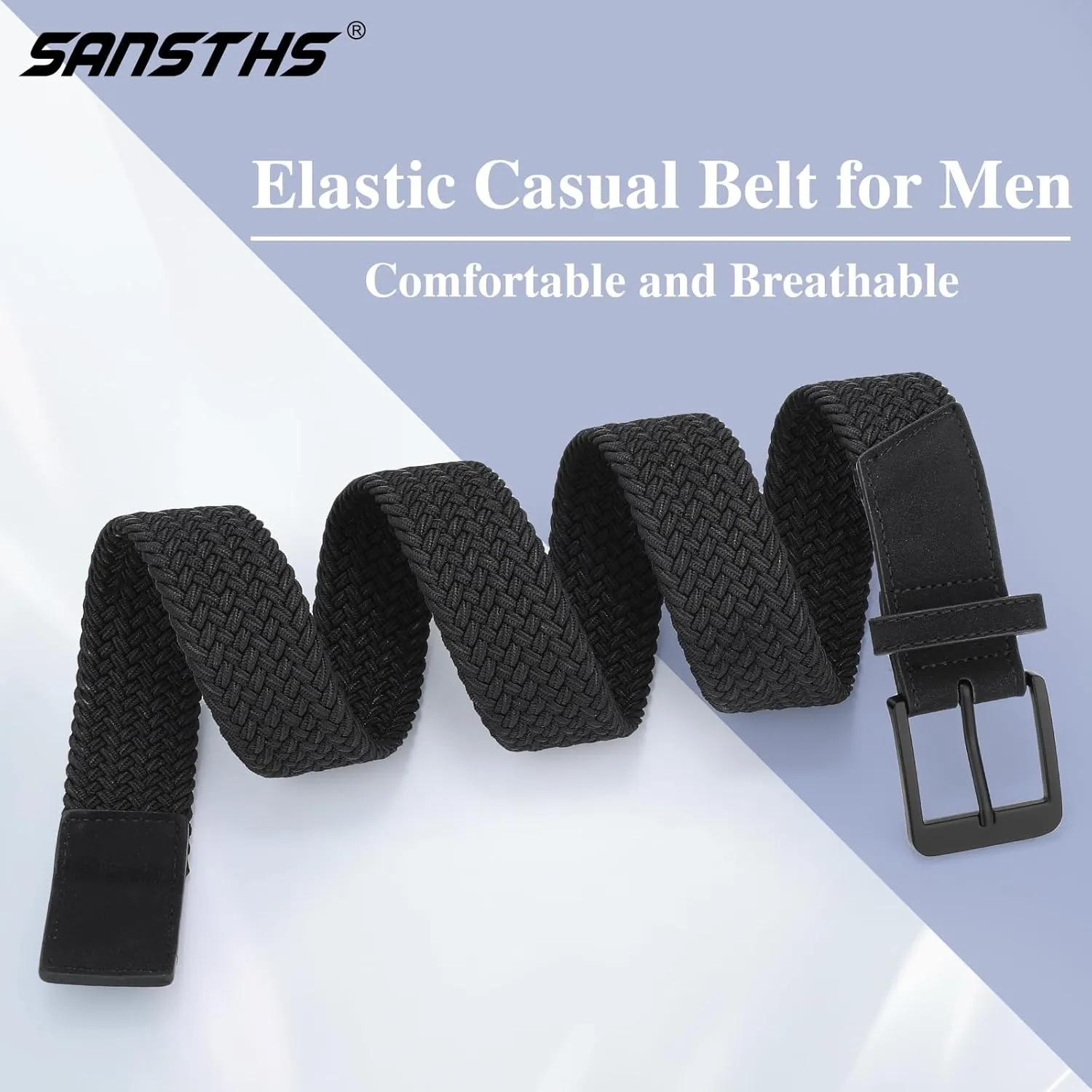 SANSTHS Elastic Braided Golf Belt for Men Women, Stretch Webbing Belt with Metal Buckle for Golf Travel Casual Wear