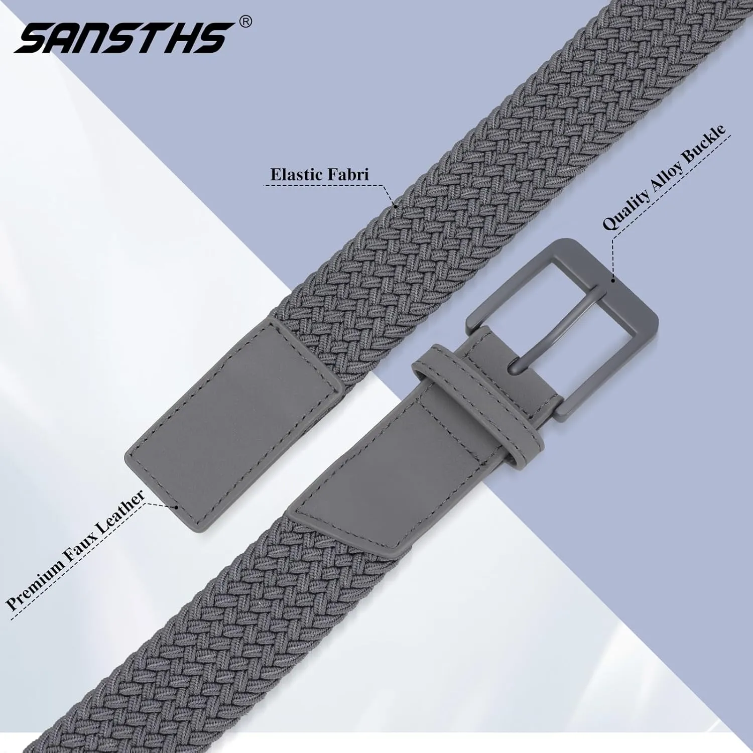 SANSTHS Elastic Braided Golf Belt for Men Women, Stretch Webbing Belt with Metal Buckle for Golf Travel Casual Wear