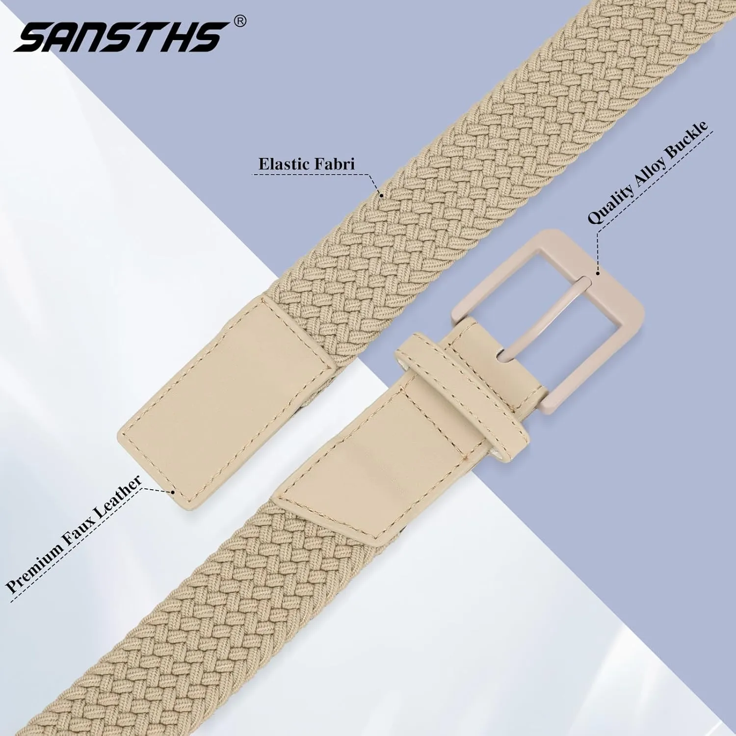 SANSTHS Elastic Braided Golf Belt for Men Women, Stretch Webbing Belt with Metal Buckle for Golf Travel Casual Wear