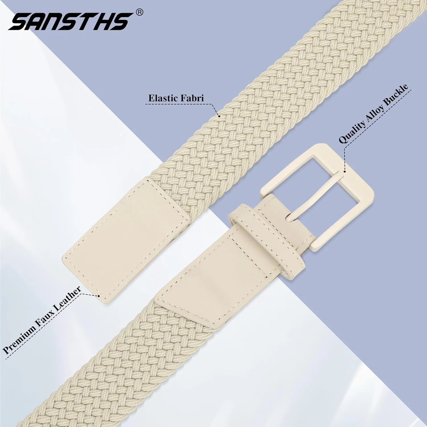 SANSTHS Elastic Braided Golf Belt for Men Women, Stretch Webbing Belt with Metal Buckle for Golf Travel Casual Wear