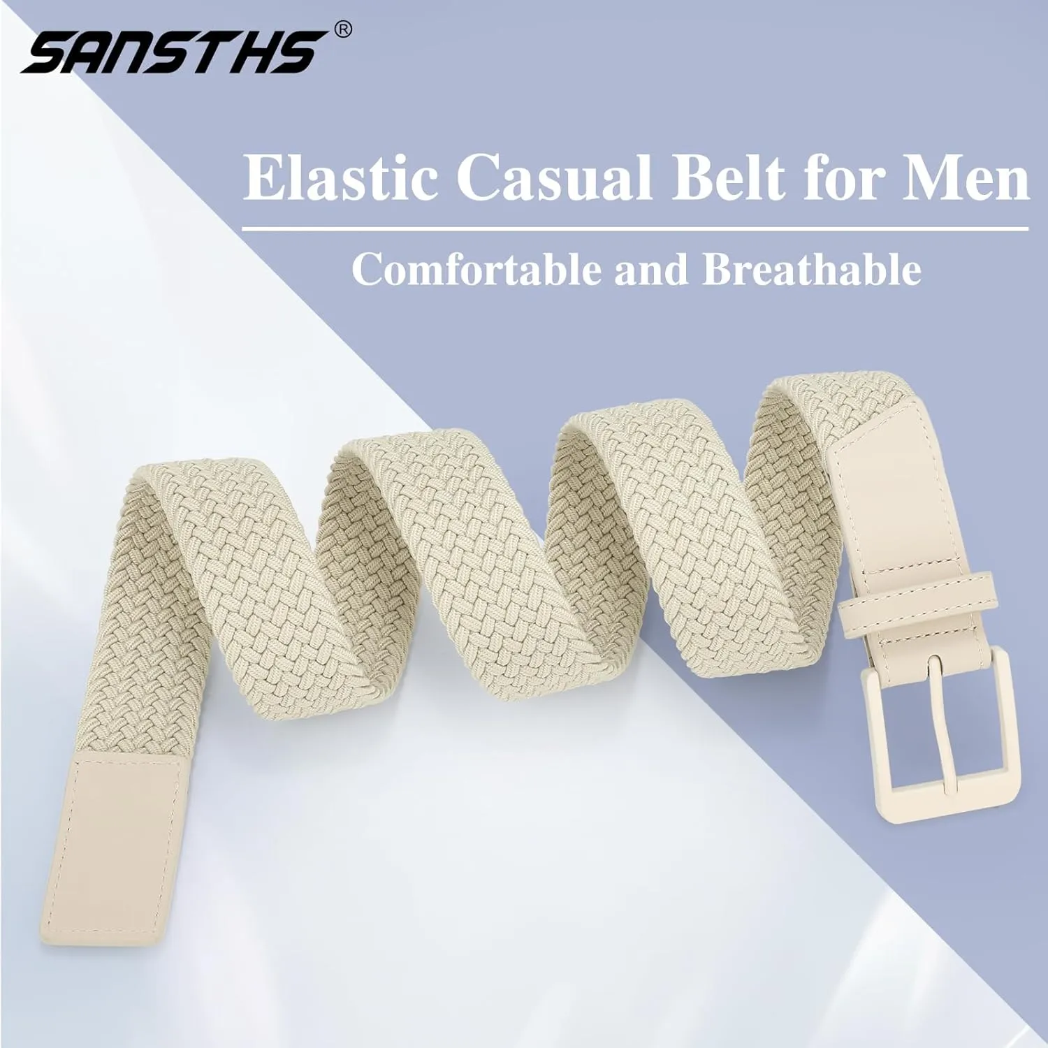 SANSTHS Elastic Braided Golf Belt for Men Women, Stretch Webbing Belt with Metal Buckle for Golf Travel Casual Wear