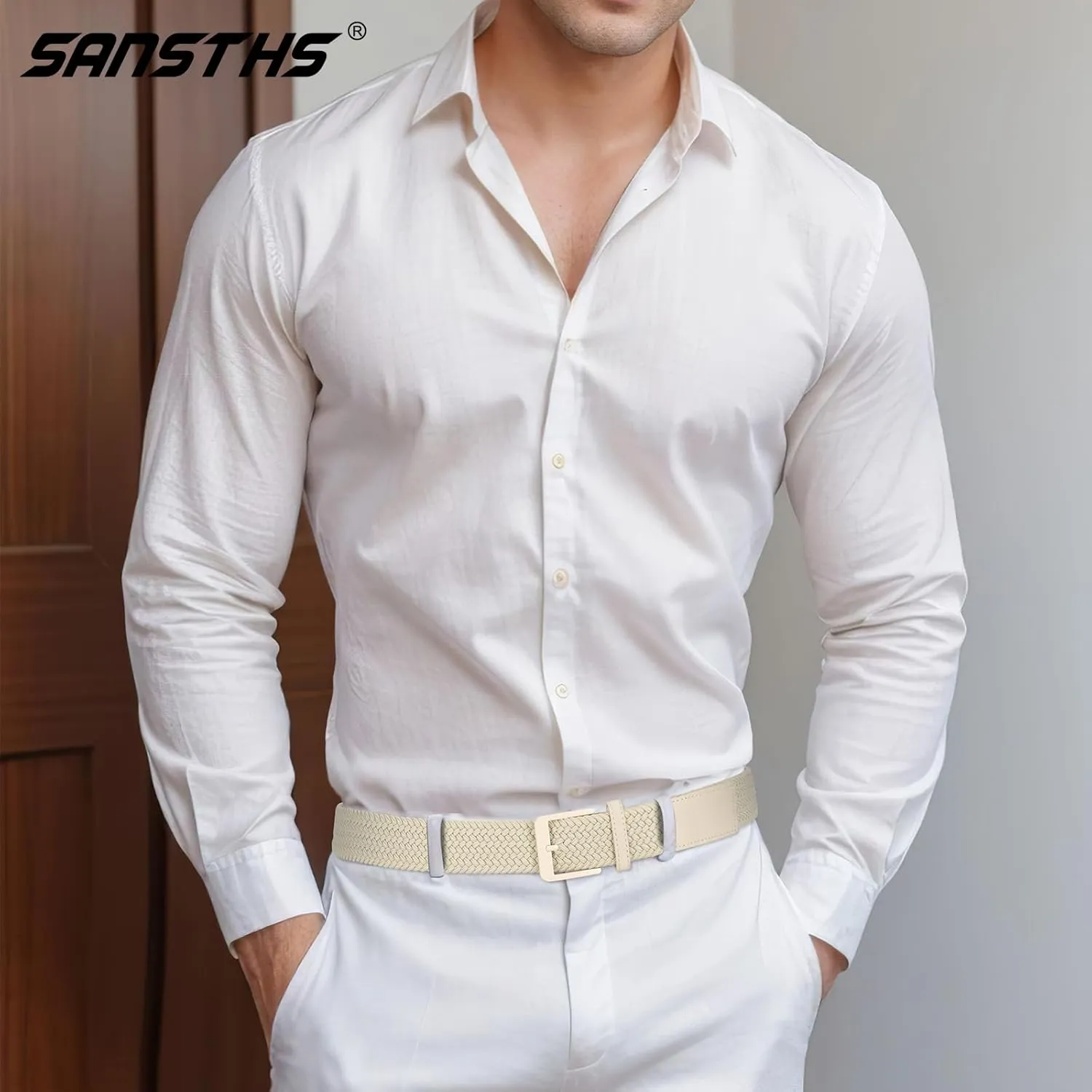 SANSTHS Elastic Braided Golf Belt for Men Women, Stretch Webbing Belt with Metal Buckle for Golf Travel Casual Wear