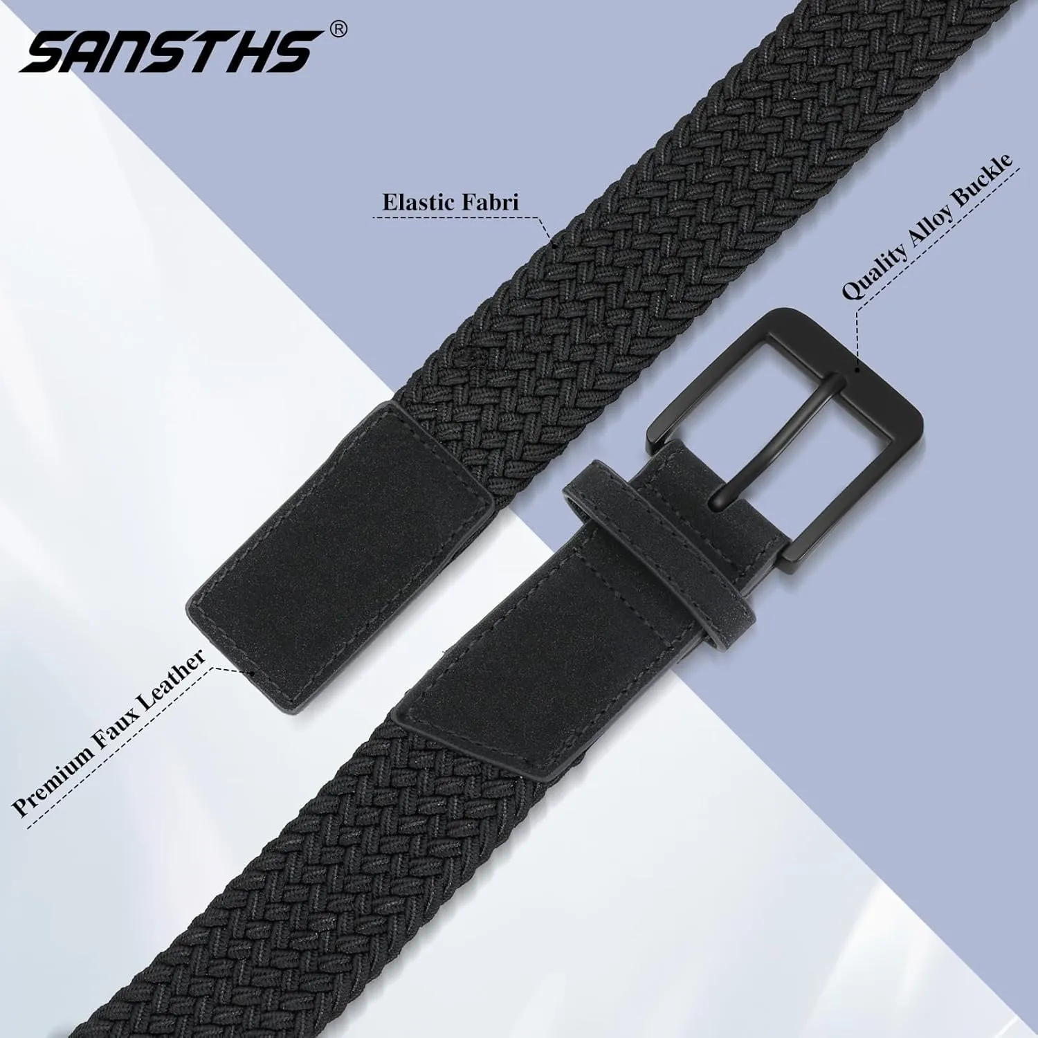 SANSTHS Elastic Braided Golf Belt for Men Women, Stretch Webbing Belt with Metal Buckle for Golf Travel Casual Wear