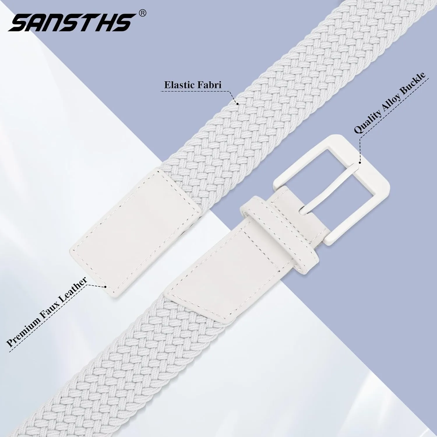 SANSTHS Elastic Braided Golf Belt for Men Women, Stretch Webbing Belt with Metal Buckle for Golf Travel Casual Wear