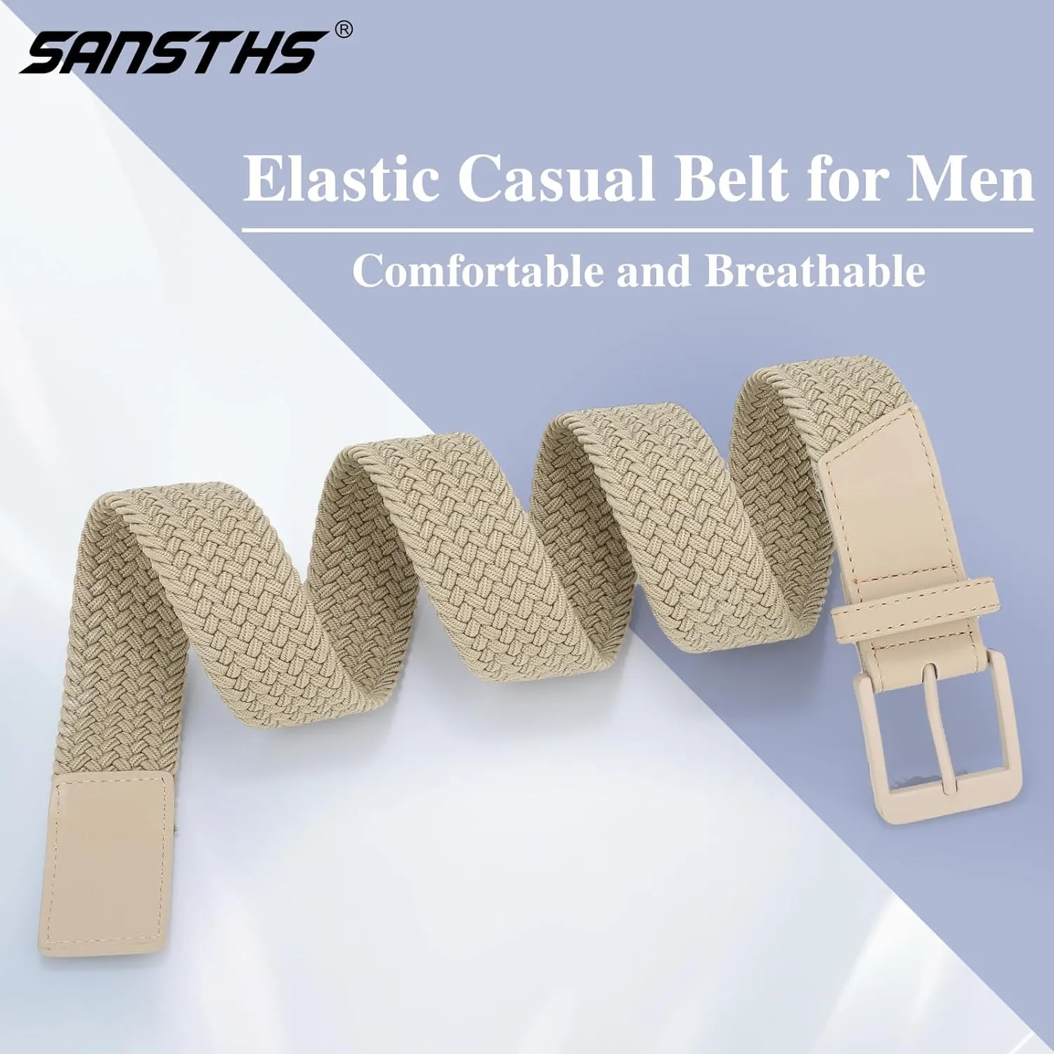 SANSTHS Elastic Braided Golf Belt for Men Women, Stretch Webbing Belt with Metal Buckle for Golf Travel Casual Wear