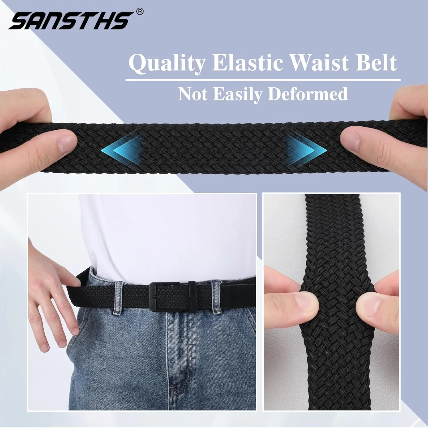 SANSTHS Elastic Braided Golf Belt for Men Women, Stretch Webbing Belt with Metal Buckle for Golf Travel Casual Wear
