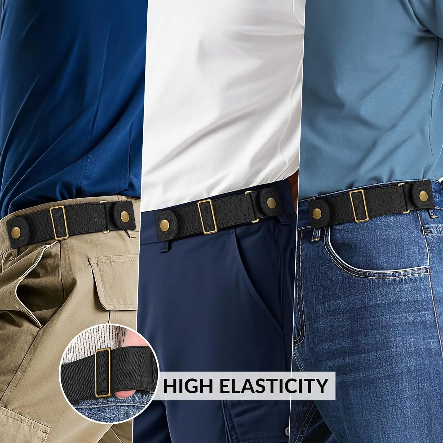 SANSTHS No Buckle Belts for Men Women, Stretch Elastic No Buckle Belt Invisible Buckleless Belt for Jeans