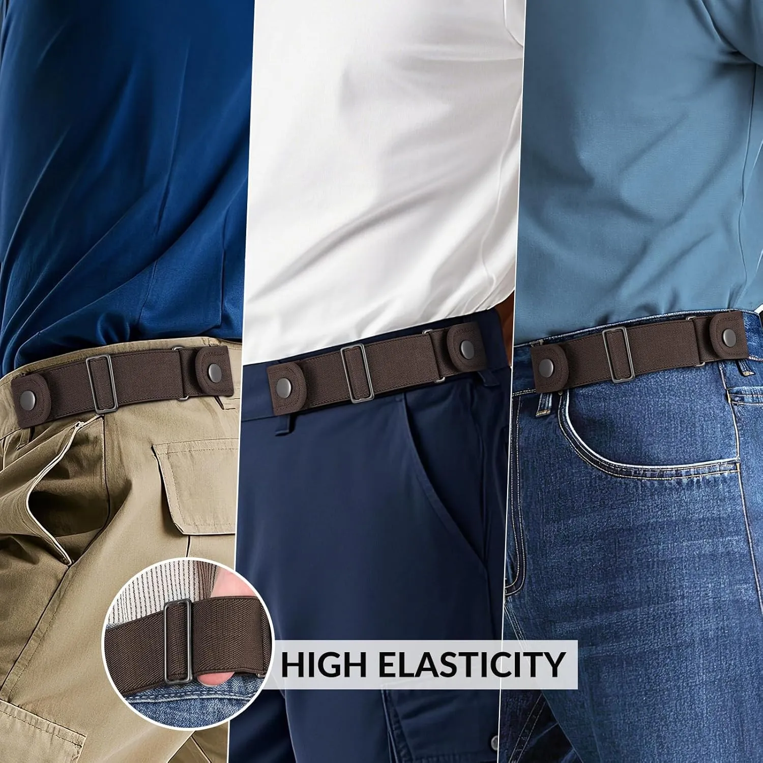 SANSTHS No Buckle Belts for Men Women, Stretch Elastic No Buckle Belt Invisible Buckleless Belt for Jeans
