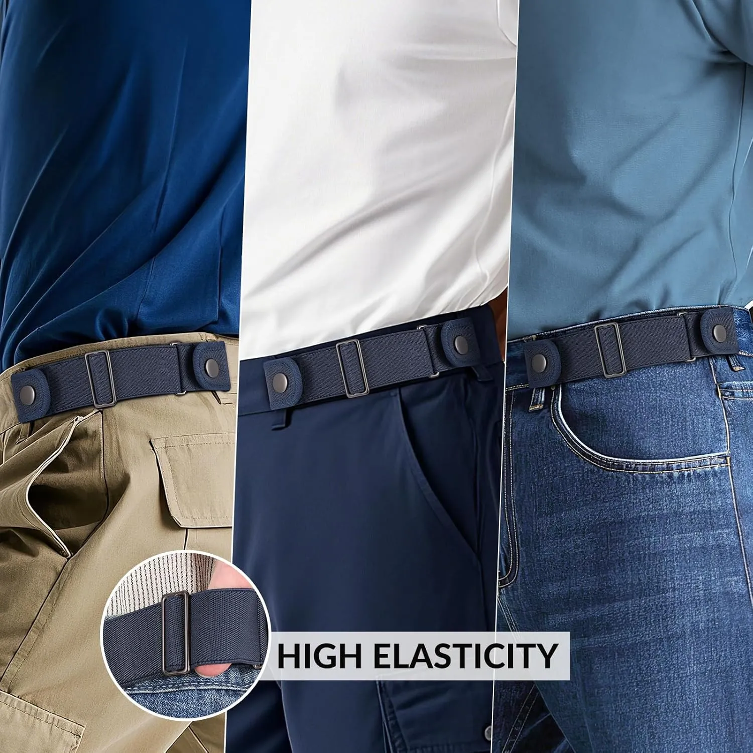 SANSTHS No Buckle Belts for Men Women, Stretch Elastic No Buckle Belt Invisible Buckleless Belt for Jeans