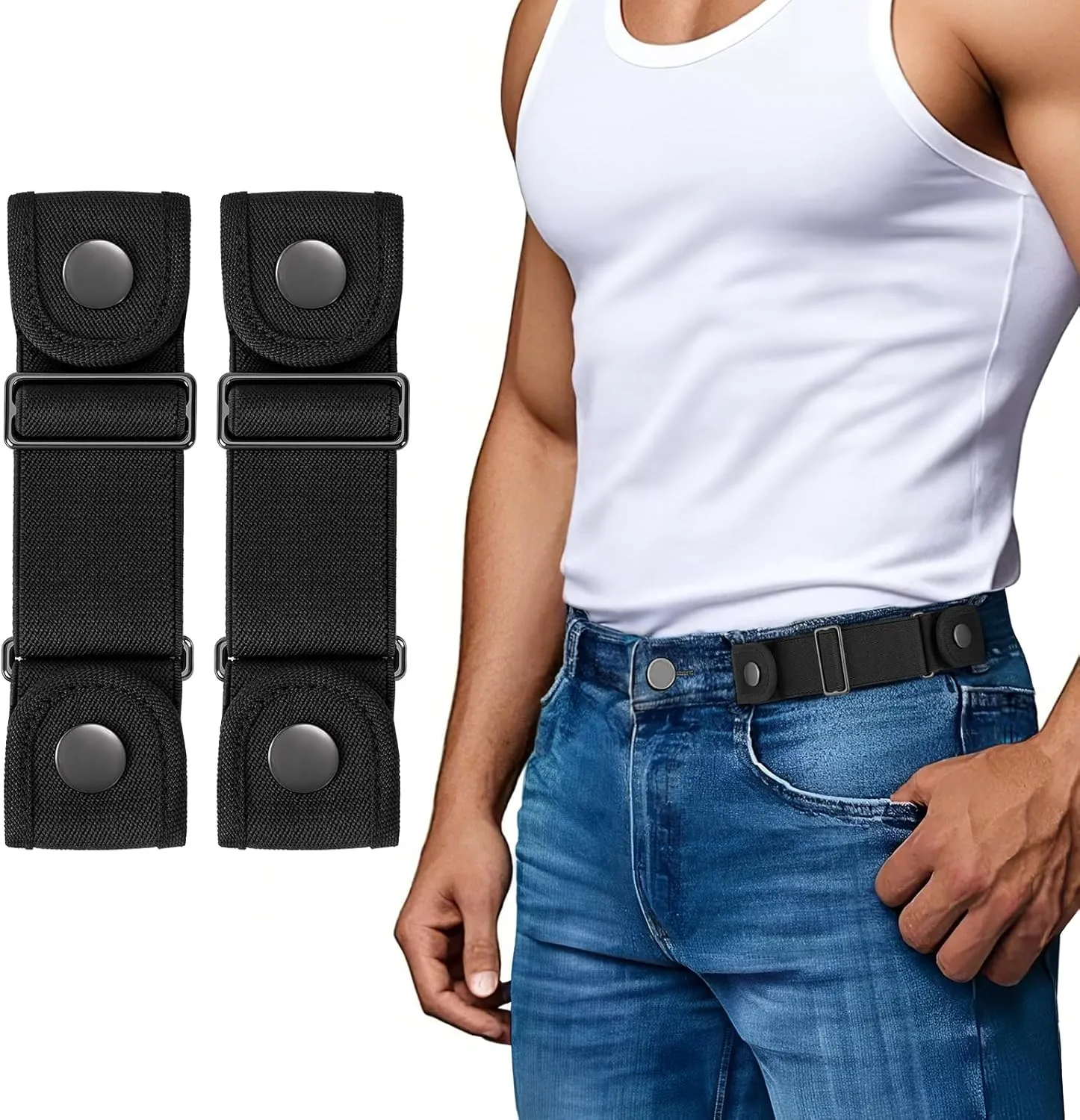 SANSTHS No Buckle Belts for Men Women, Stretch Elastic No Buckle Belt Invisible Buckleless Belt for Jeans