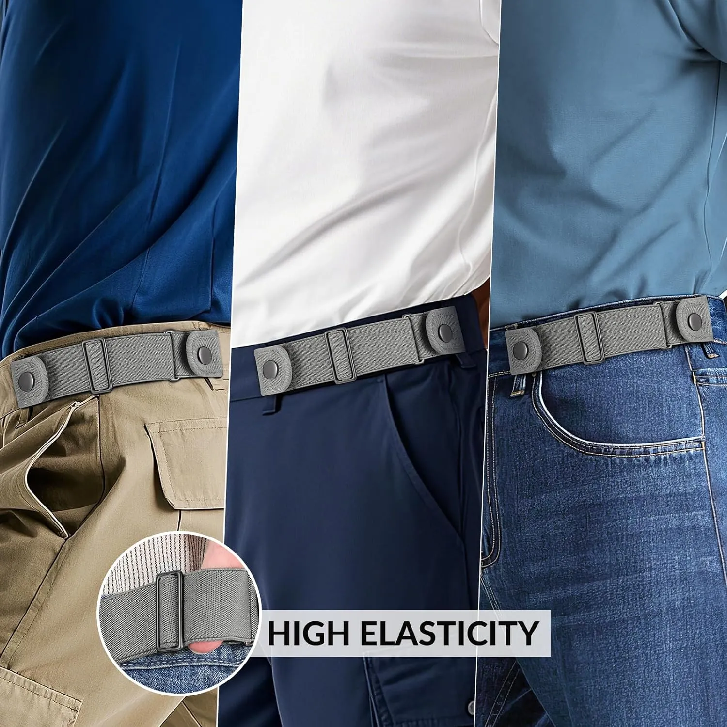 SANSTHS No Buckle Belts for Men Women, Stretch Elastic No Buckle Belt Invisible Buckleless Belt for Jeans