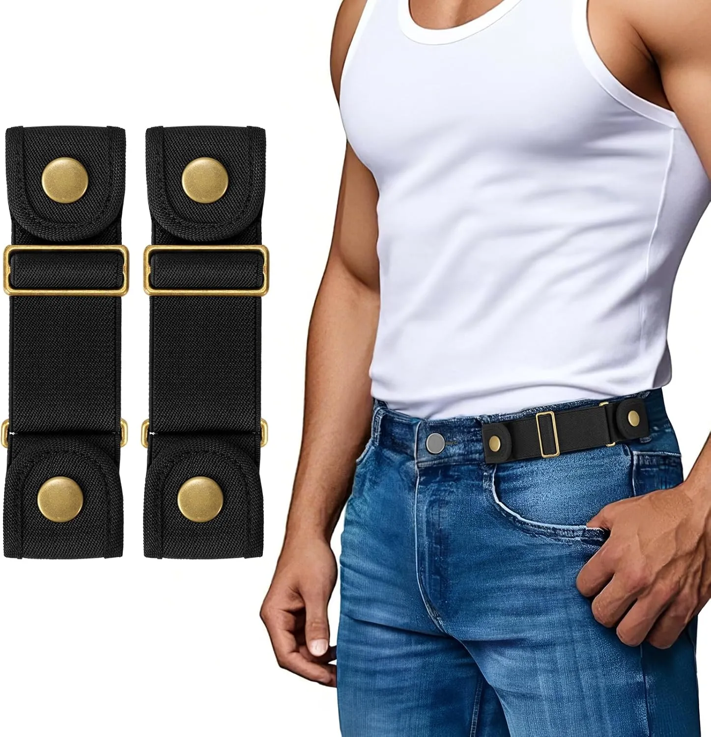 SANSTHS No Buckle Belts for Men Women, Stretch Elastic No Buckle Belt Invisible Buckleless Belt for Jeans