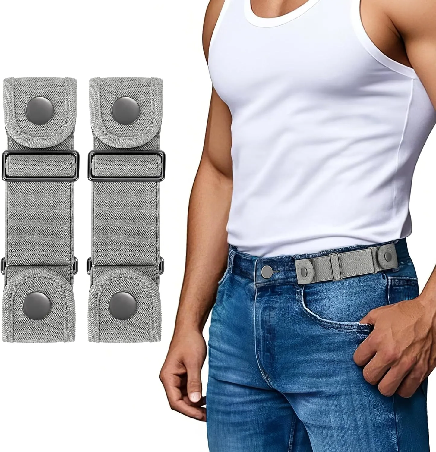 SANSTHS No Buckle Belts for Men Women, Stretch Elastic No Buckle Belt Invisible Buckleless Belt for Jeans