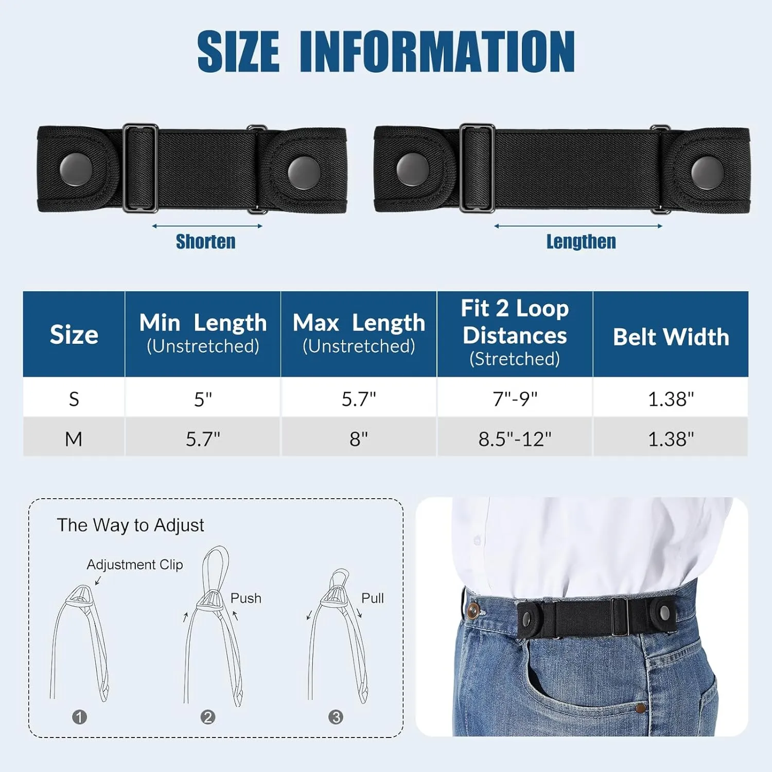 SANSTHS No Buckle Belts for Men Women, Stretch Elastic No Buckle Belt Invisible Buckleless Belt for Jeans