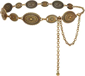 SANSTHS Women Western Metal Chain Belt Cowgirl Waist Chain Belt for Dresses Jeans Concho Gold Chain Hip Belt
