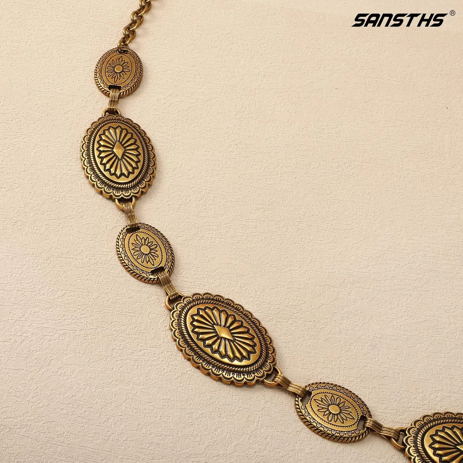 SANSTHS Women Western Metal Chain Belt Cowgirl Waist Chain Belt for Dresses Jeans Concho Gold Chain Hip Belt