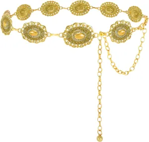 SANSTHS Women Western Metal Chain Belt Cowgirl Waist Chain Belt for Dresses Jeans Concho Gold Chain Hip Belt