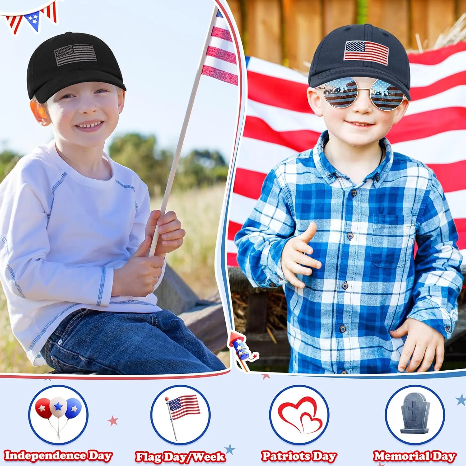 Sarfel Toddler Baseball Cap - USA Flag Design, American Style, Infant & Kids Sizes